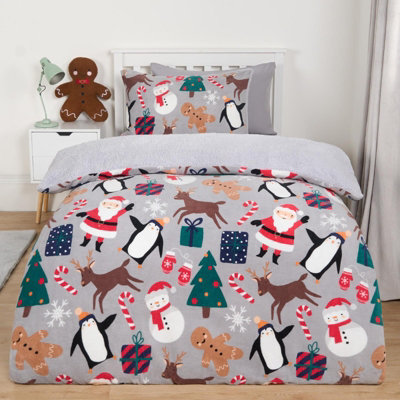 Santa Duvet Cover Set Pillowcase Sherpa Fleece Single Bed Warm Soft Quilt Bedding