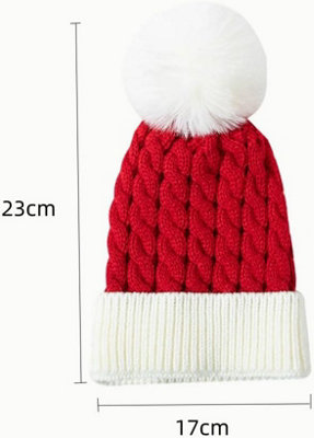 Red Christmas Beanie With Pom Pom – Knit Winter Hat For Men & Women, Holiday Party Accessory