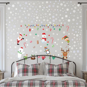 Santa's friends with Snowflakes in Candyland Christmas Wall Stickers Living room DIY Home Decorations