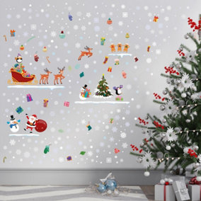 Santa's friends with Snowflakes in Candyland Christmas Wall Stickers Living room DIY Home Decorations