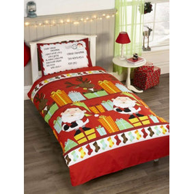 Santa's List Single Christmas Duvet Cover and Pillowcase Set