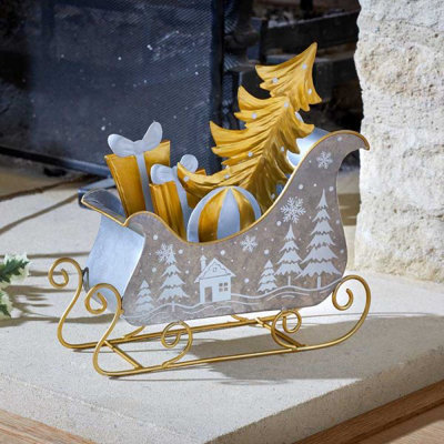 Santa's Sleigh Christmas Decoration - Gold