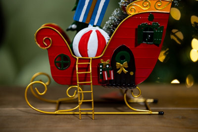 Santa's Sleigh Christmas Decoration - Red - 3