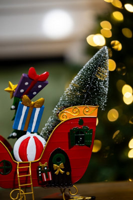 Santa's Sleigh Christmas Decoration - Red - 4