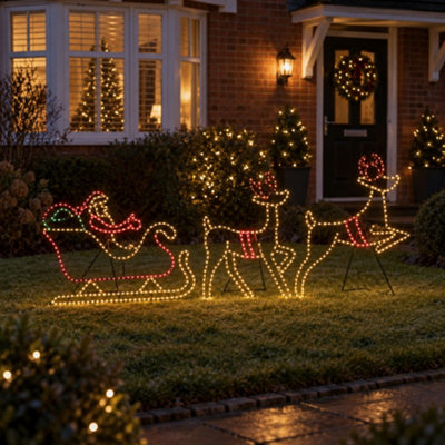 Santa Sleigh & Reindeer Light Up Christmas Silhouette with 662 LEDs