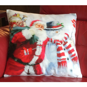 Santa & Snowman 18" Christmas Cushion