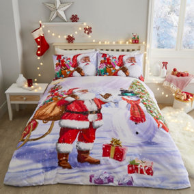 Santa & Snowy Christmas Print Duvet Cover Set