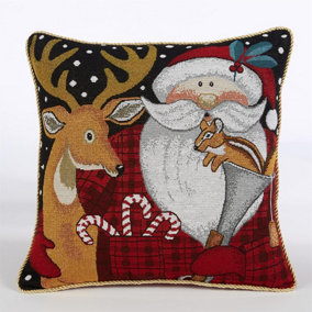 Santa & Squirrel 18" Tapestry Christmas Cushion