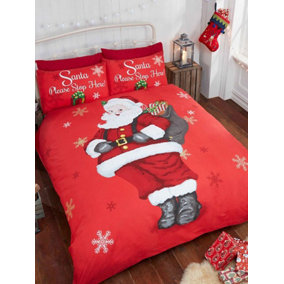 Santa Stop Here Double Christmas Duvet Cover and Pillowcase Set