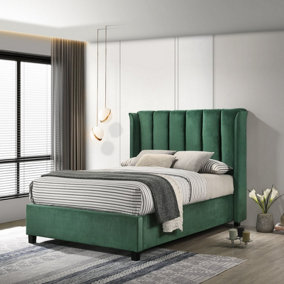 Santana Ottoman Double Bed - Green - Lifting Storage Slatted Base Upholstered Headboard