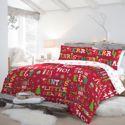 Santas Little Helper Text Crazy Festive Print Duvet Cover Set