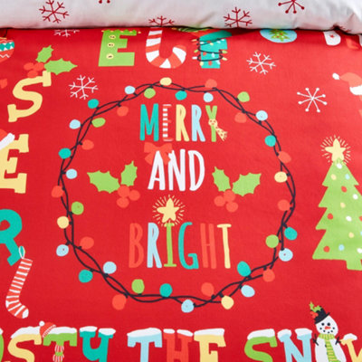 Santas Little Helper Text Crazy Festive Print Duvet Cover Set