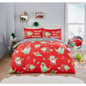 Santasaurus Christmas Glow in the Dark Bedroom Duvet Cover Set