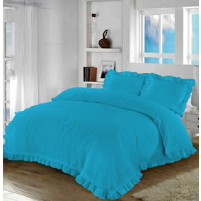 Santiago Duvet Cover Bedding Set Frilled Edge Easy Care Polycotton Plain Pattern Ruffle Frill Corner with Pillowcases