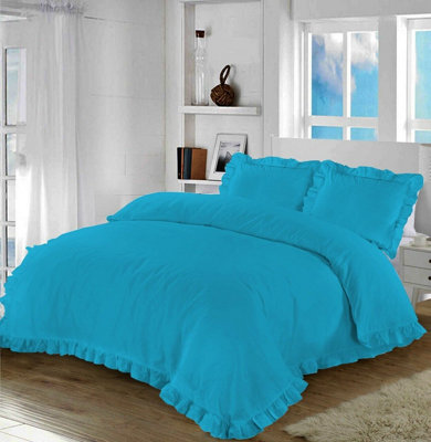 Santiago Duvet Cover Bedding Set Frilled Edge Easy Care Polycotton Plain Pattern Ruffle Frill Corner with Pillowcases