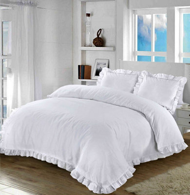 Santiago Duvet Cover Bedding Set Frilled Edge Easy Care Polycotton Plain Pattern Ruffle Frill Corner with Pillowcases