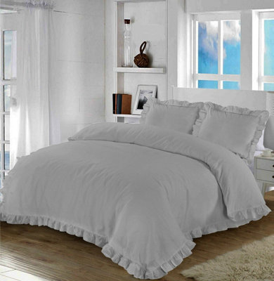 Santiago Duvet Cover Bedding Set Frilled Edge Easy Care Polycotton Plain Pattern Ruffle Frill Corner with Pillowcases