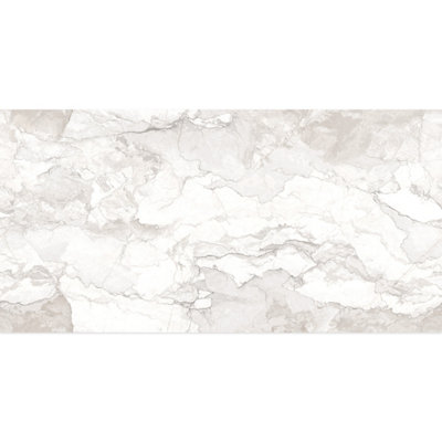 Santiago Gloss Cream Marble Effect Porcelain Wall & Floor Tile - Pack of 32 Tiles, 23m² - (L)600(W)1200mm