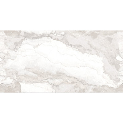 Santiago Gloss Cream Marble Effect Porcelain Wall & Floor Tile - Pack of 32 Tiles, 23m² - (L)600(W)1200mm