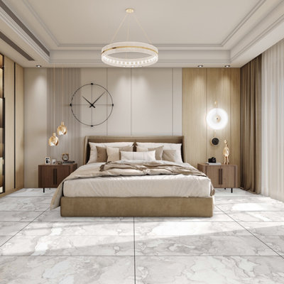 Santiago Gloss Grey Marble Effect Porcelain Wall & Floor Tile - Pack of 32 Tiles, 23m² - (L)600(W)1200mm