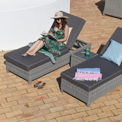 Santiago Rattan Sunlounger Set with Side Table in Grey