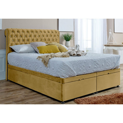 Santino Divan Ottoman Plush Bed Frame With Chesterfield Headboard - Beige