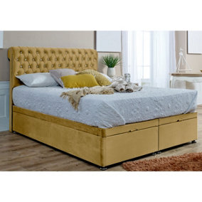 Santino Divan Ottoman with matching Footboard Plush Bed Frame With Chesterfield Headboard - Beige