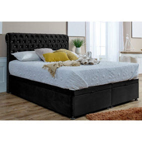 Santino Divan Ottoman with matching Footboard Plush Bed Frame With Chesterfield Headboard - Black