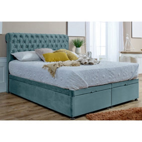 Santino Divan Ottoman with matching Footboard Plush Bed Frame With Chesterfield Headboard - Duck Egg
