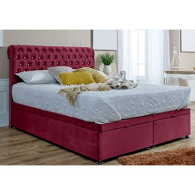 Santino Divan Ottoman with matching Footboard Plush Bed Frame With Chesterfield Headboard - Maroon