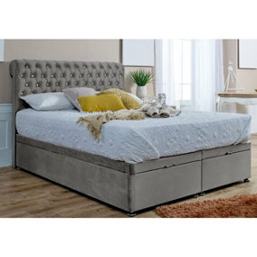 Santino Divan Ottoman with matching Footboard Plush Bed Frame With Chesterfield Headboard - Silver