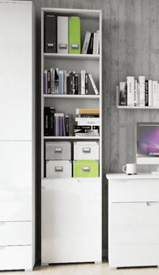 Santino Tall Narrow Bookcase with White Gloss Door S12