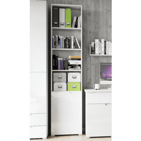 Santino Tall Narrow Bookcase with White Gloss Door S12