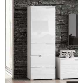 Santino White Gloss Slim Tallboy Storage Unit with Cupboard and Drawers S11