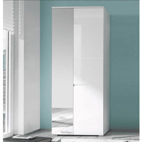 Santino White Gloss Slim Wardrobe with Mirrored Door S22