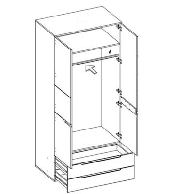 Santino White High Gloss 2 Door 2 Drawer Wardrobe S28