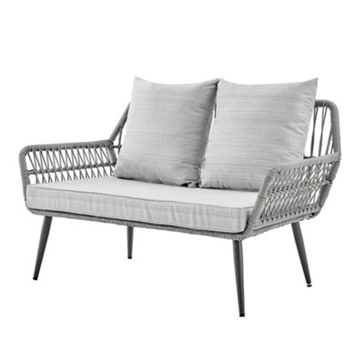 Santorini 4 Piece Sofa Garden Set with Wicker Rope Style Chairs Coffee Black Glass Topped Topper