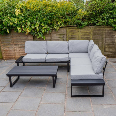 Santorini Corner Grey Garden Sofa Set with Cushions