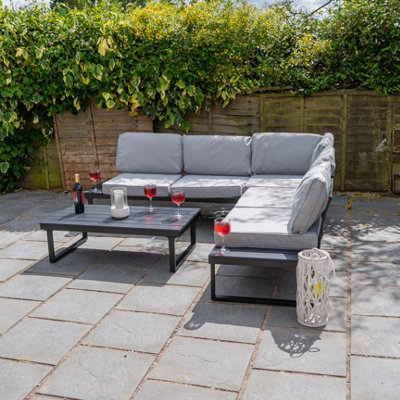 Santorini Corner Grey Garden Sofa Set with Cushions