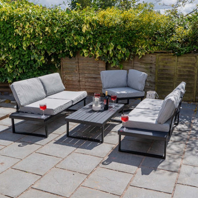 Santorini Corner Grey Garden Sofa Set with Cushions