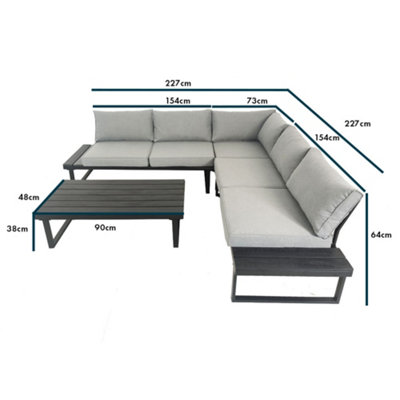Santorini Corner Grey Garden Sofa Set with Cushions