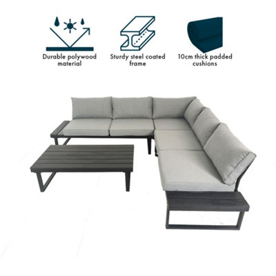 Santorini Corner Grey Garden Sofa Set with Cushions