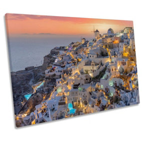Santorini Island Greece Orange Sunset CANVAS WALL ART Print Picture (H)30cm x (W)46cm