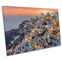 Santorini Island Greece Orange Sunset CANVAS WALL ART Print Picture (H)61cm x (W)91cm