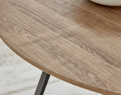 Santorini Round Wood Effect 4 Seat Dining Table with Modern Industrial Rustic Style Matte Black Metal Legs