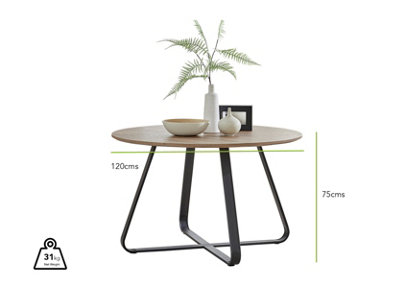 Santorini Round Wood Effect 4 Seat Dining Table with Modern Industrial Rustic Style Matte Black Metal Legs