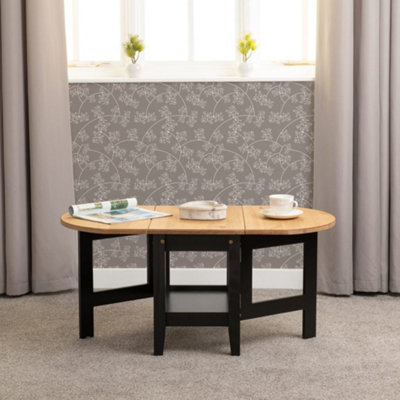 Santos Drop Leaf Coffee Table Black with Distressed Waxed Pine Top
