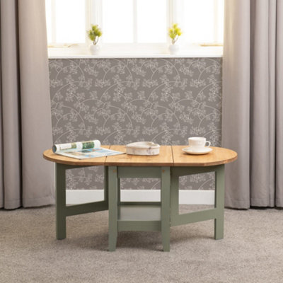 Santos Drop Leaf Coffee Table Green with Distressed Waxed Pine Top