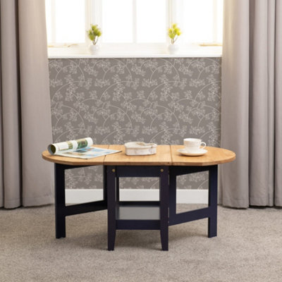Santos Drop Leaf Coffee Table Navy Blue with Distressed Waxed Pine Top