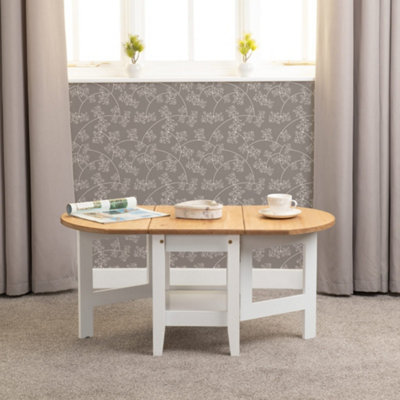 Santos Drop Leaf Coffee Table White with Distressed Waxed Pine Top